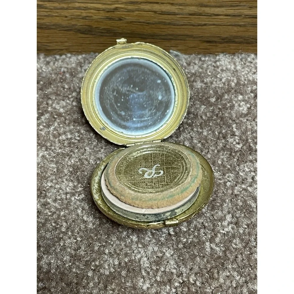 Vintage Revlon Love Pat Gold Tone Floral Mirror Compact Full 50s-70s